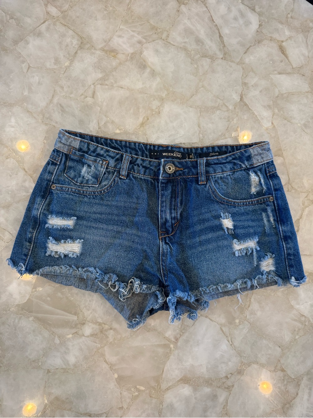 Etam Weekend Distressed Dark Blue Denim Cutoff Shorts XS